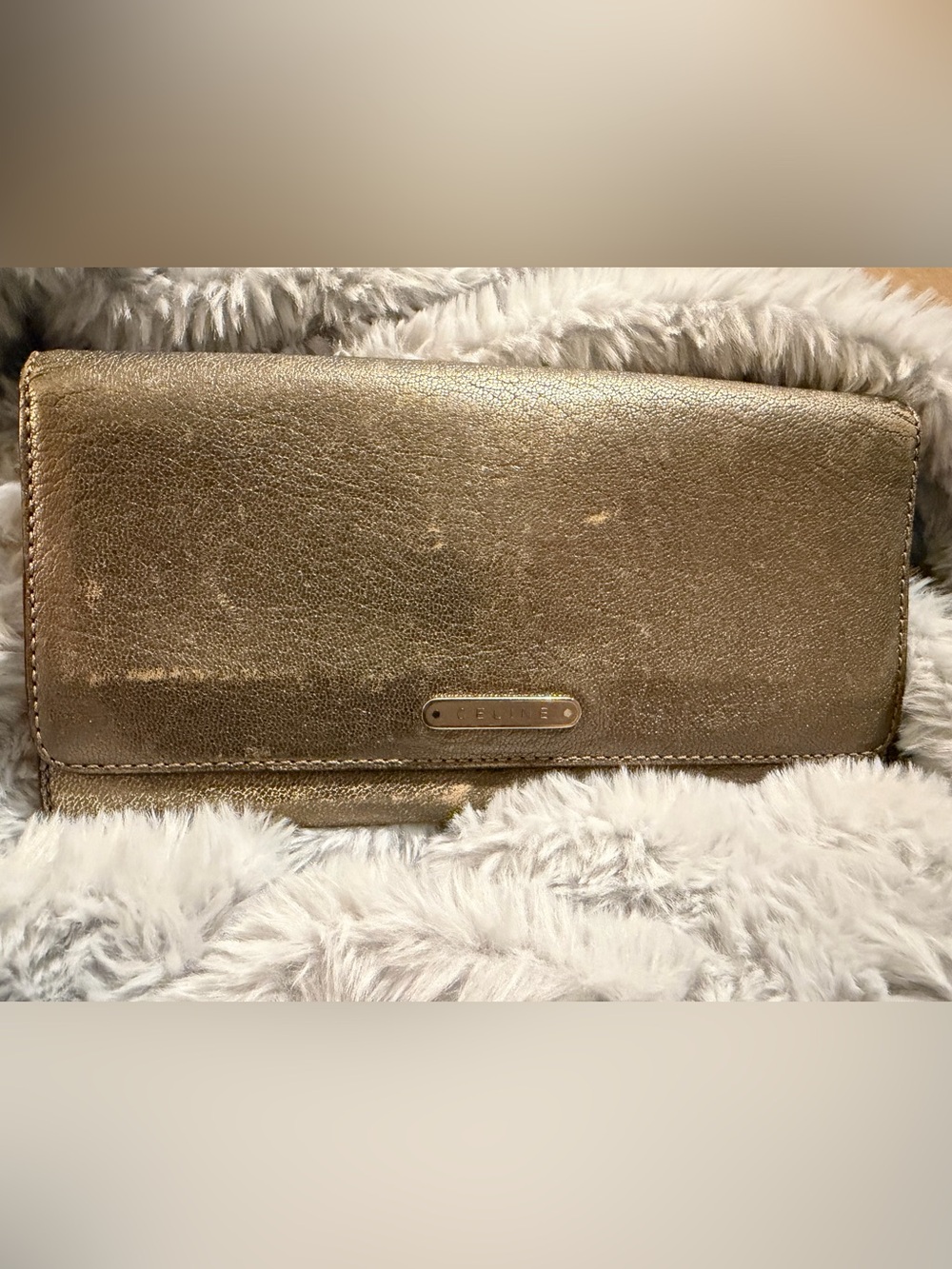 Celine Metallic Gold Leather Clutch Wallet